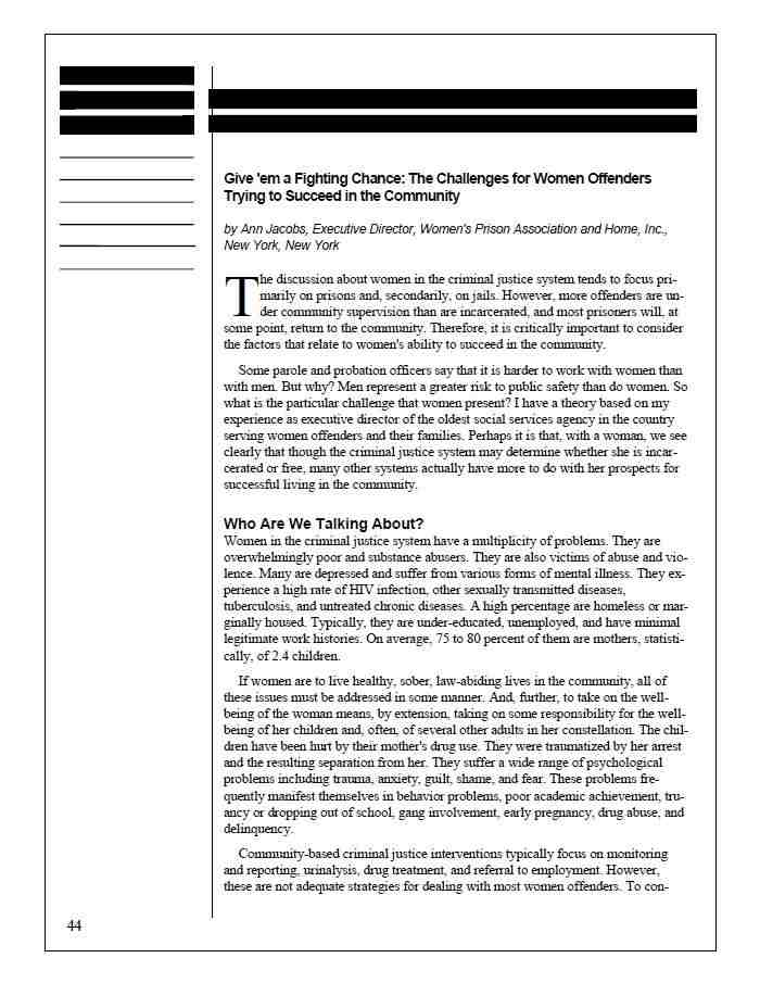 The Challenges for Women Offenders Trying to Succeed in the Community